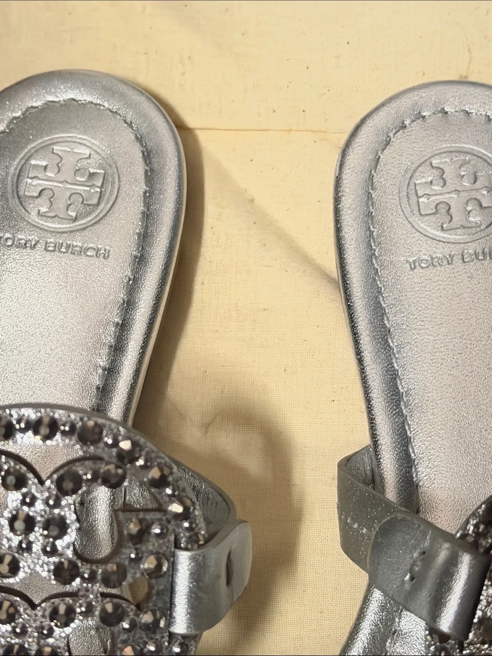 Tory Burch Silver Metallic Miller Embellished Thong Sandals